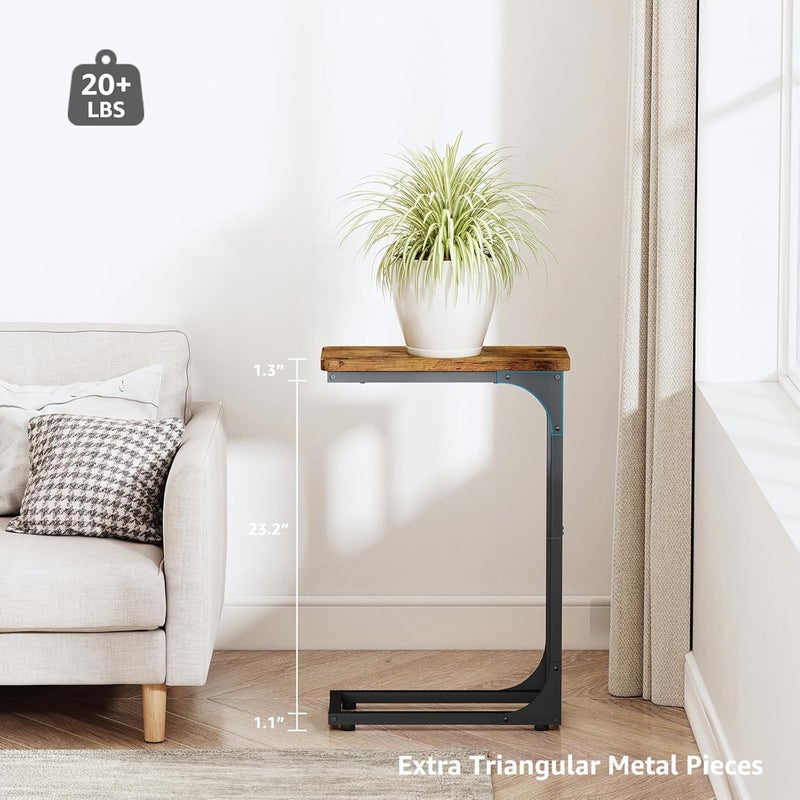 QEEIG Narrow C Shaped Side Table Set of 2 Living Room Sets Slim Couch Tray Tables Skinny Thin Small Farmhouse 7 inch Width, Rustic Brown (017-18BN) - Image 3